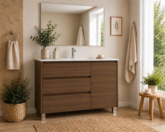 Bathroom cabinet with VOLUM with 3 drawers and door and basin