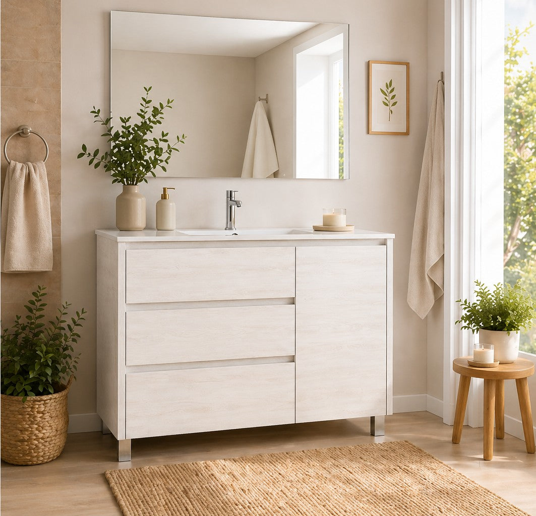 Bathroom cabinet with VOLUM with 3 drawers and door and basin
