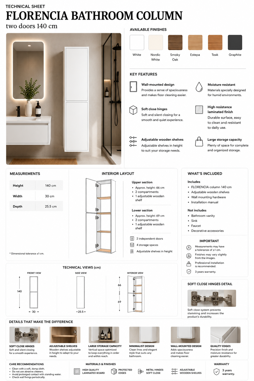 FLORENCIA two-door bathroom cabinet 140 cm