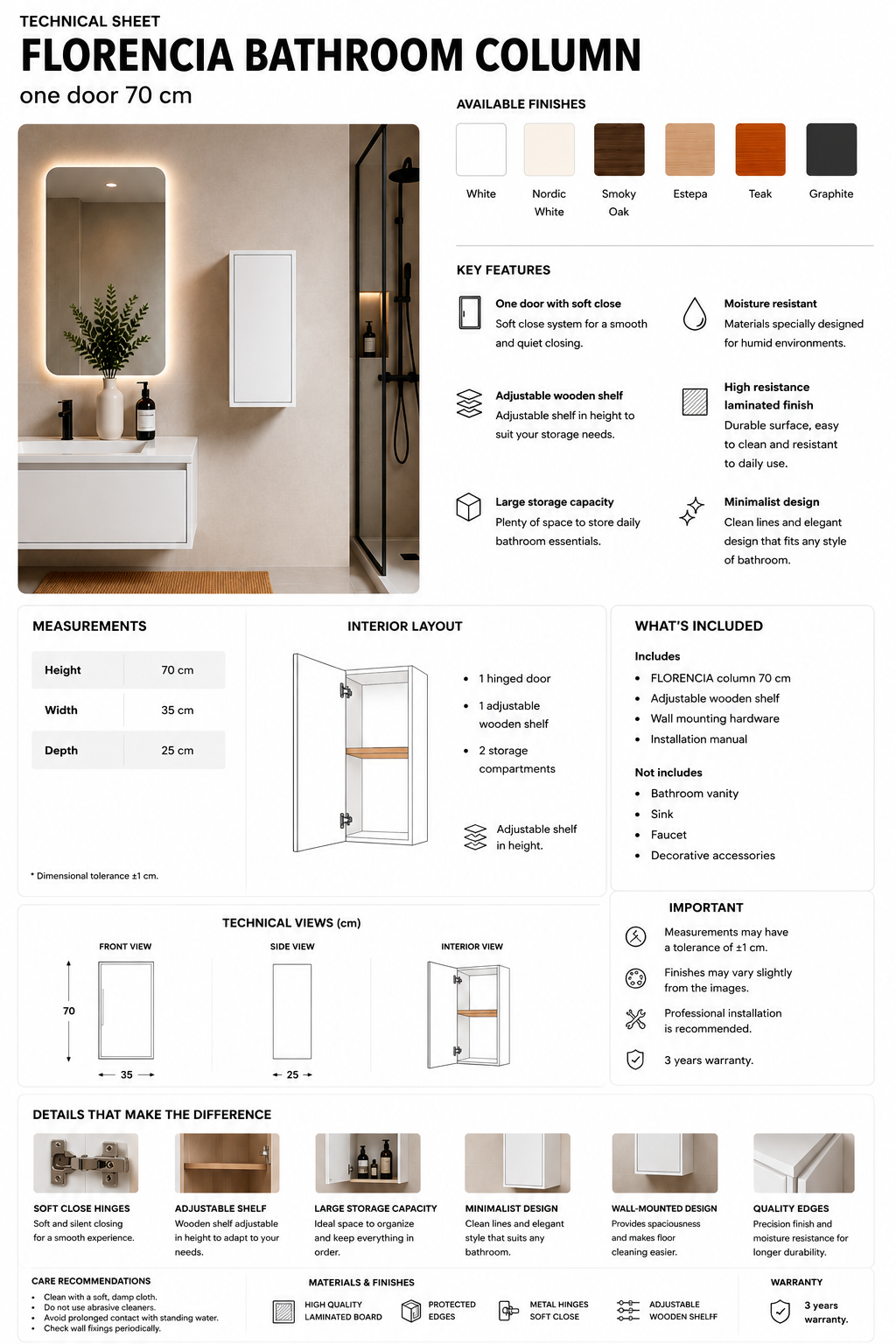 FLORENCIA bathroom column one door 70 cm