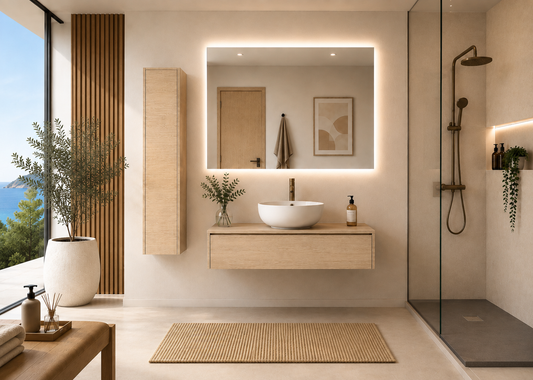 Mueble de baño con lavabo sobre encimera color estepa FORMENTERA