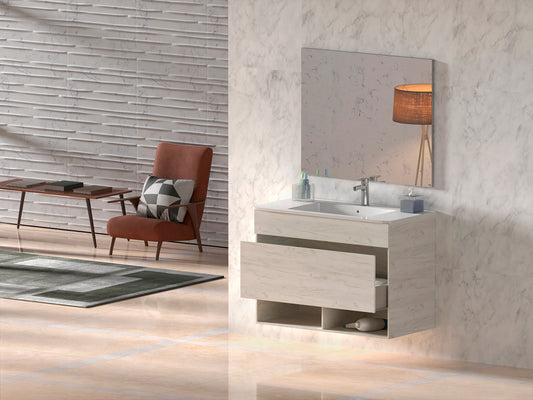 NEBARI bathroom vanity with legs, drawer, and ultra-slim basin