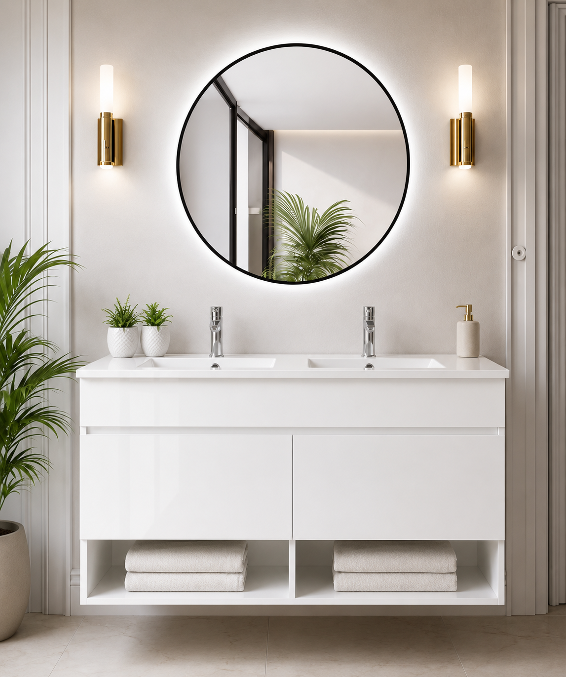 NEBARI Wall-Hung Bathroom Vanity with Doors and Slim Basin