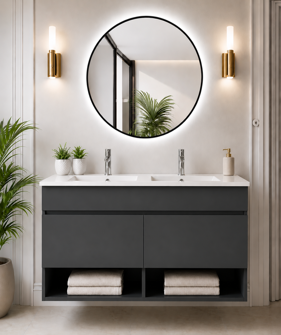 NEBARI Wall-Hung Bathroom Vanity with Doors and Slim Basin