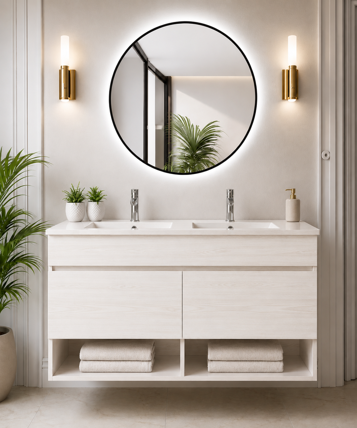 NEBARI Wall-Hung Bathroom Vanity with Doors and Slim Basin