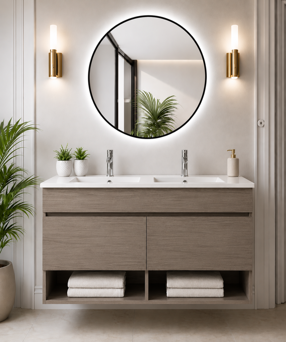 NEBARI Wall-Hung Bathroom Vanity with Doors and Slim Basin