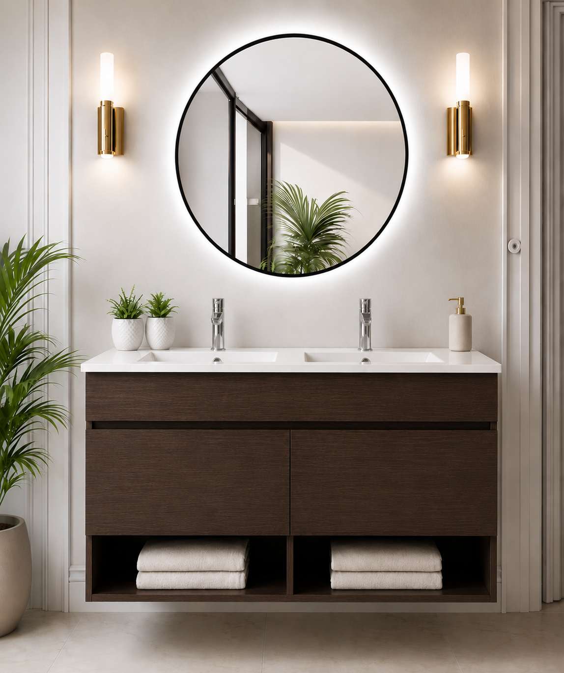 NEBARI Wall-Hung Bathroom Vanity with Doors and Slim Basin