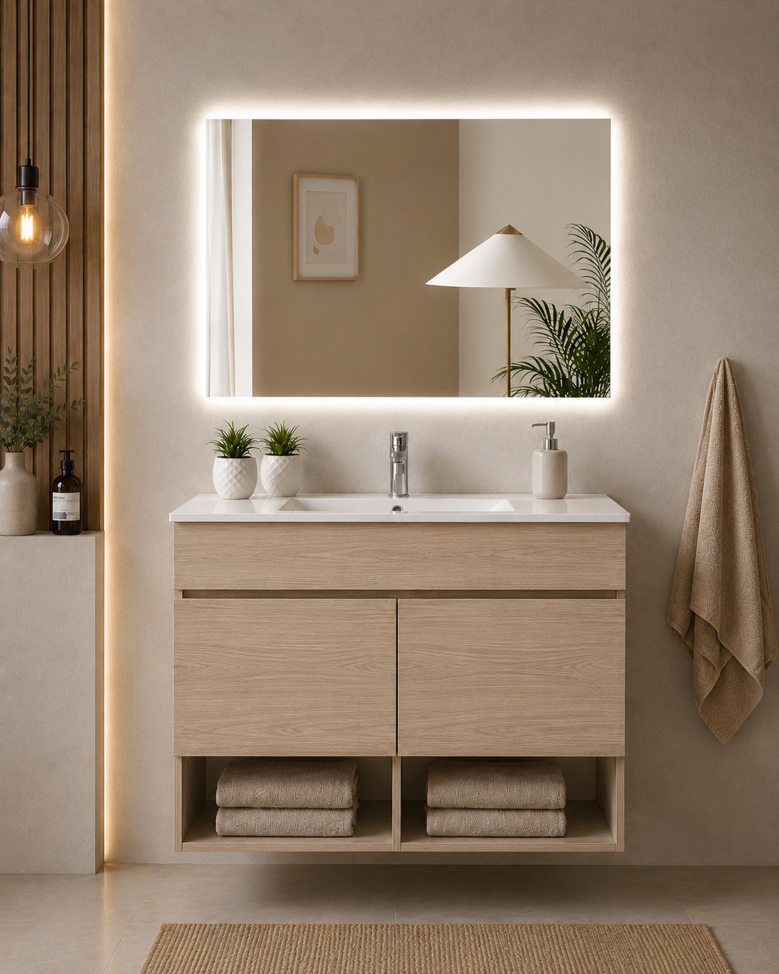 NEBARI Wall-Hung Bathroom Vanity with Doors and Slim Basin