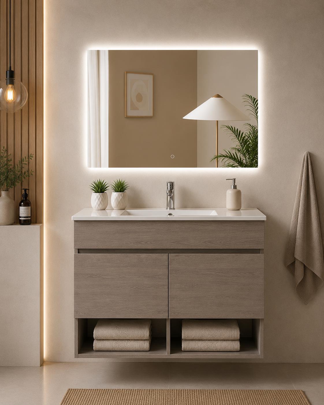 NEBARI Wall-Hung Bathroom Vanity with Doors and Slim Basin