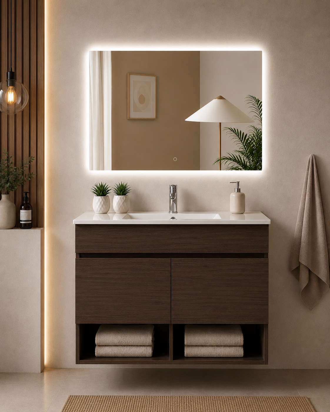 NEBARI Wall-Hung Bathroom Vanity with Doors and Slim Basin