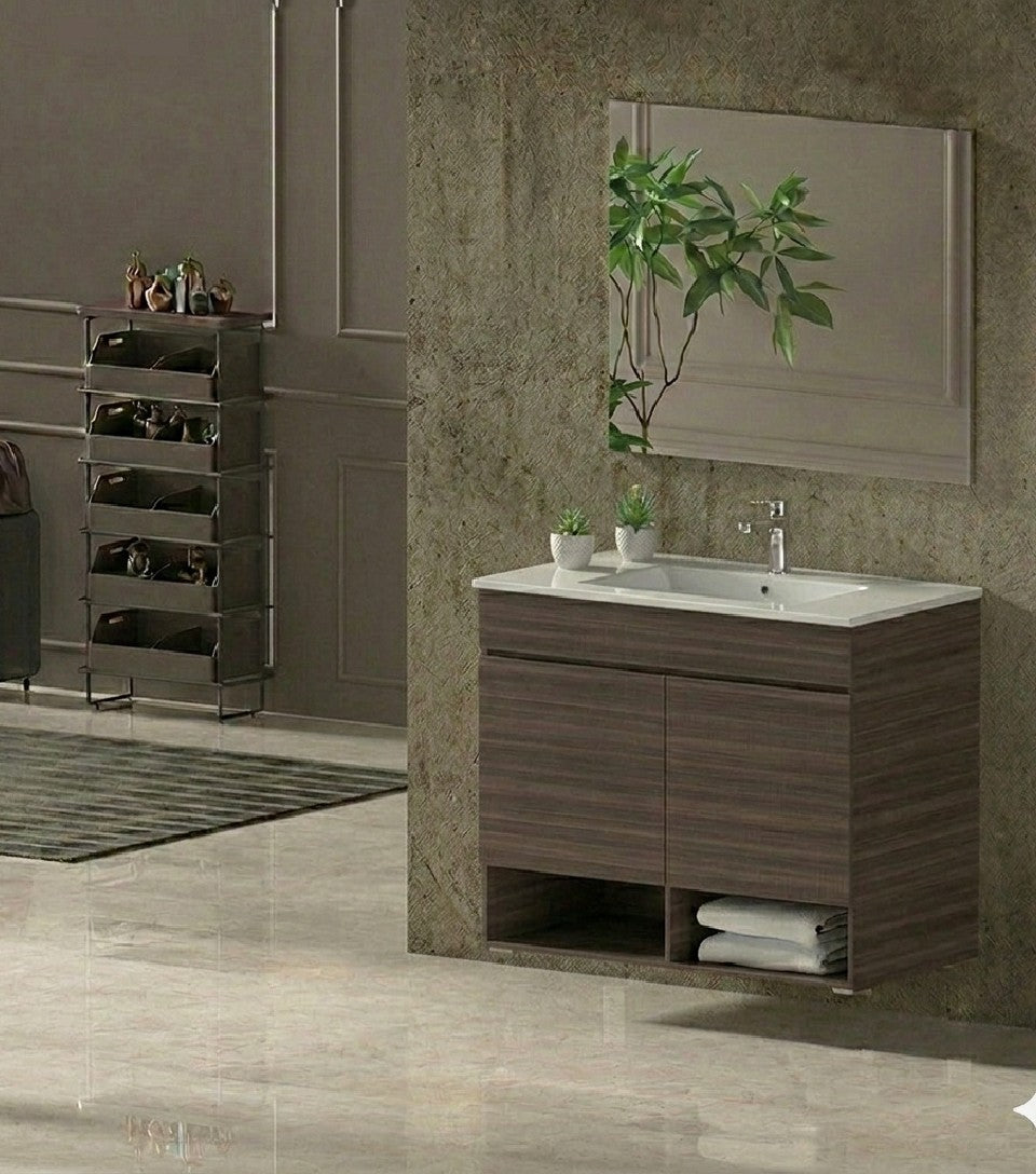 NEBARI Wall-Hung Bathroom Vanity with Doors and Slim Basin