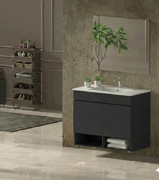NEBARI Wall-Hung Bathroom Vanity with Doors and Slim Basin
