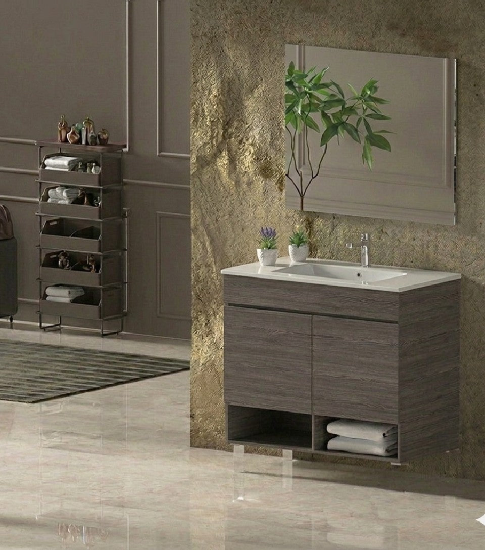 NEBARI Wall-Hung Bathroom Vanity with Doors and Slim Basin