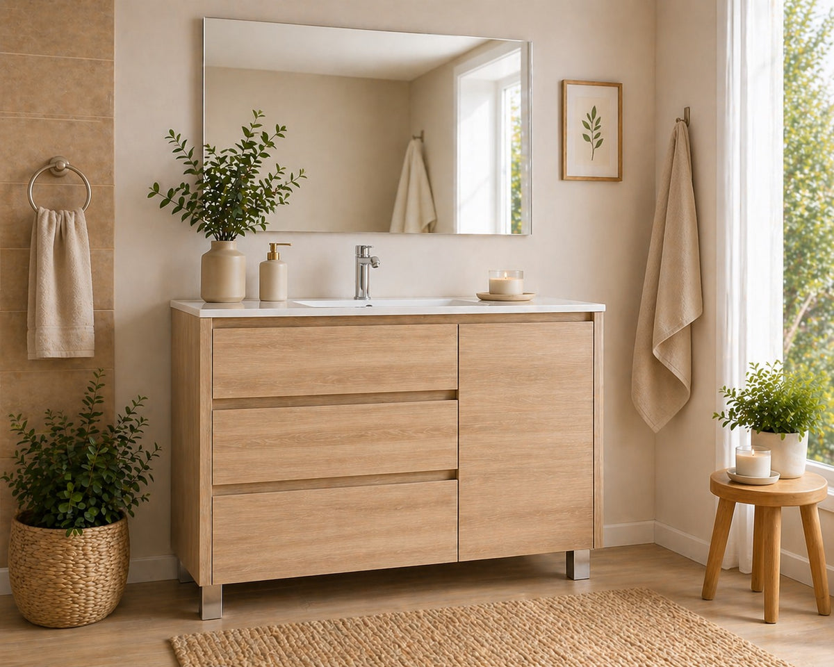 Bathroom cabinet with VOLUM with 3 drawers and door and basin