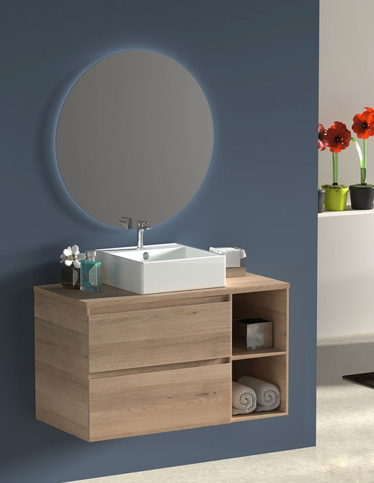 ZEUS bathroom cabinet with wooden countertop and vessel sink